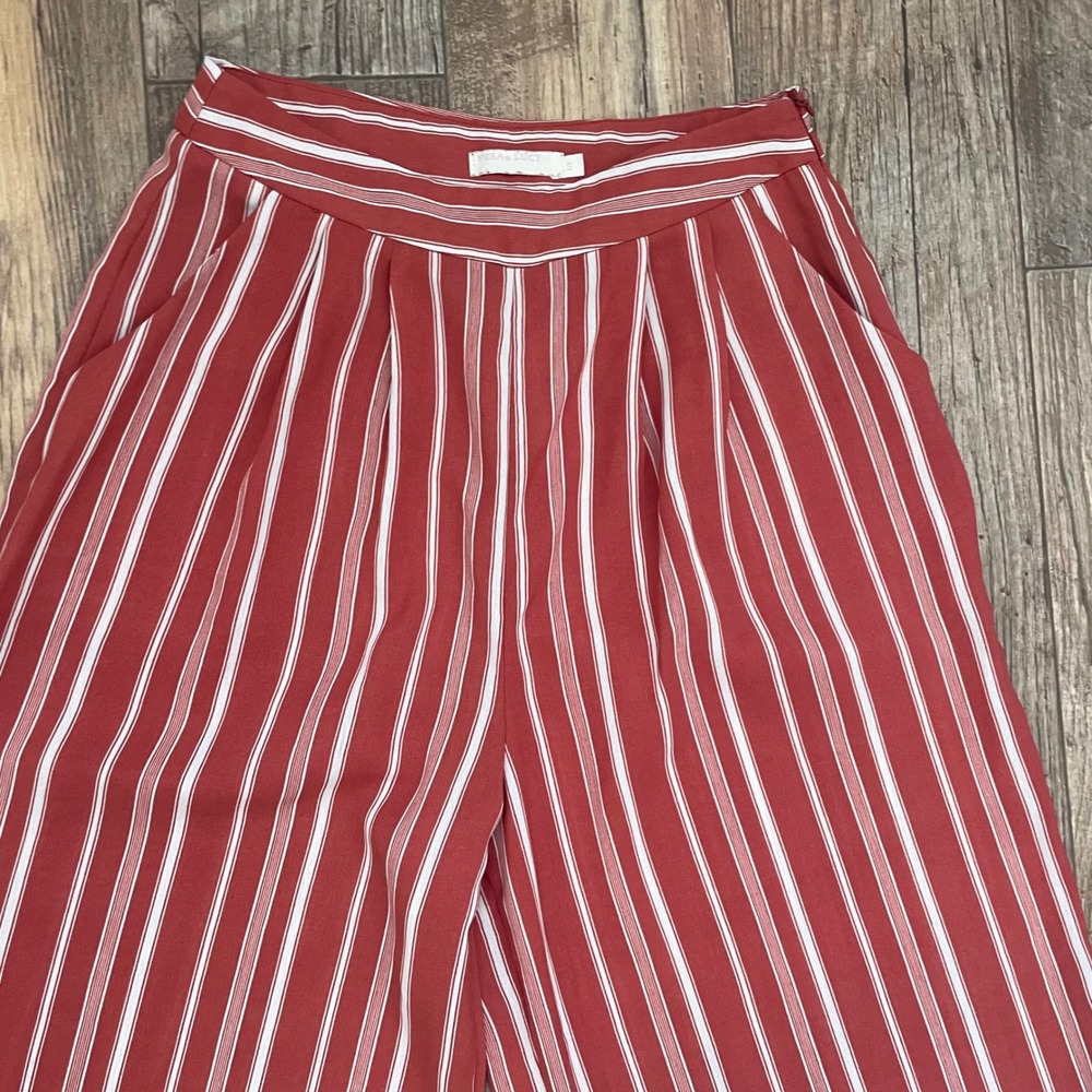 Vera Lucy Women‎ Striped Wide Leg Palazzo Pants Red White Size S